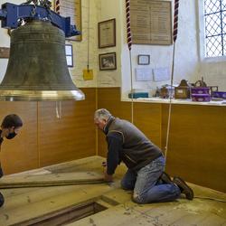 The bell arrives at the ringing platform. Photo: Nigel Francis