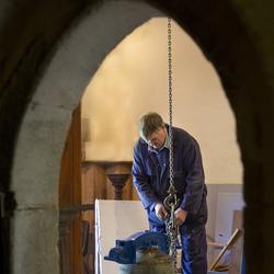 Preparing to raise the bell. Photo: Nigel Francis